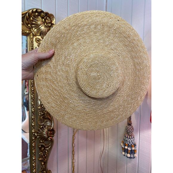 vintage wide brim straw hat saucer platter cartwheel 1940s fashion summer 40s - Picture 4 of 5
